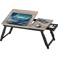 SONGMICS Laptop Desk for Bed or Sofa with Tilting Top, Breakfast Serving Tray with Folding Legs, Fits up to 15.6 Inches Scree