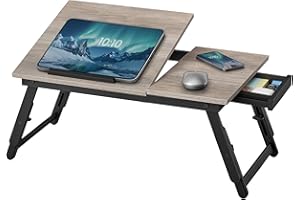 SONGMICS Laptop Desk for Bed or Sofa with Tilting Top, Breakfast Serving Tray with Folding Legs, Fits up to 15.6 Inches Scree