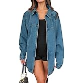 Tankaneo Womens Oversized Denim Jackets Casual Zip up Spring Long Sleeve Jean Jacket with Pocket