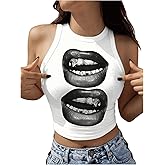 RoseSeek Women's Cherry Print Cropped Tank Top Scoop Neck Sleeveless Slim Fit Summer Tops