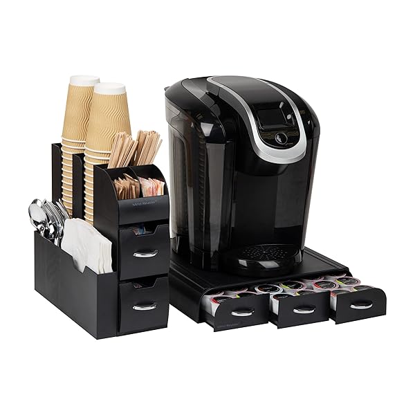 MIND READER SINGLE SERVE COFFEE POD DRAWER AND CUP CONDIMENT SET, 2 PCS., 36 POD CAPACITY, 5.35″L X 11.25″W X 11.15″H, BLACK