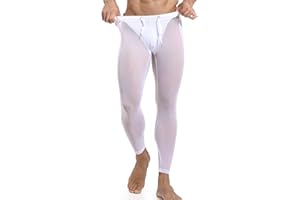Men's Mesh Yoga Pants See Through Tight Leggings with Drastring Stretchy Capris Sports Shapewear Underwear