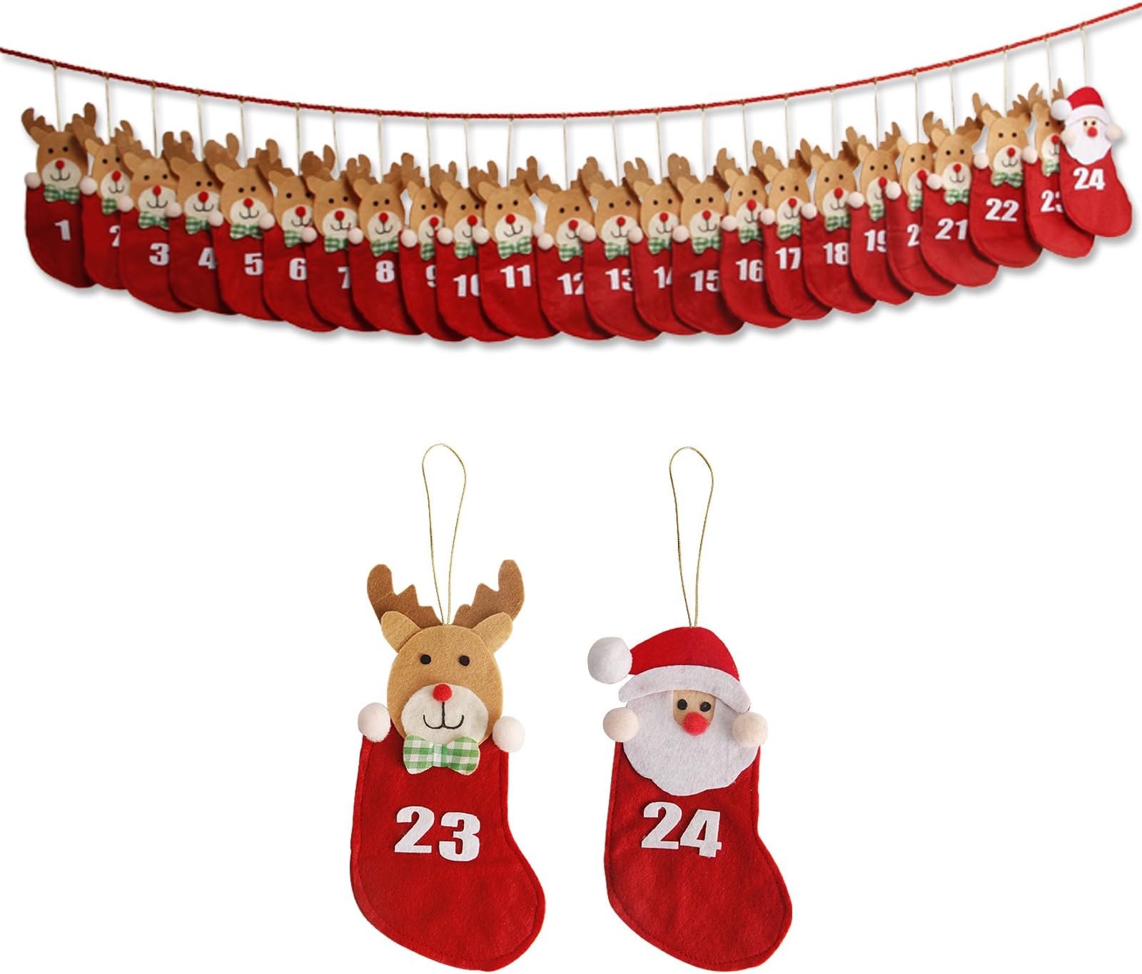 Fabric Advent Calendar Christmas Countdown Sock Gifts Door Wall Hanging Decoration