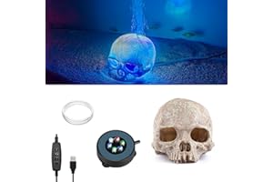 Carefree Fish Aquarium USB LED Light 2Inch Air Stone 3/9/12Hours Timer with 3Ft Tubing Fish Tank Bubbler and Halloween Skull Deocr for Freshwater and Saltwater Fish Tank（Not Included Air Pump）