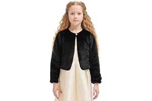 Lilax Girls Cozy Faux Fur Bolero Shrug Long Sleeve Crew Neck Dress Coat