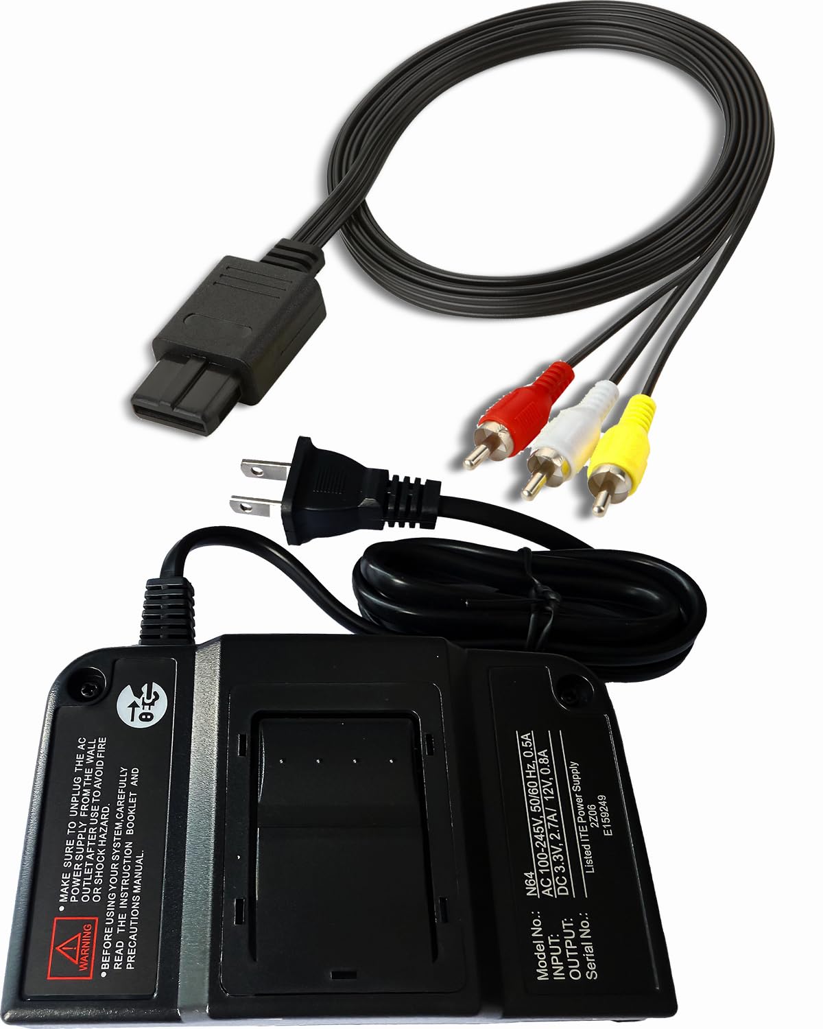N64 Power Supply and AV Cable, AC Power Supply Adapter and AV Composite Cable Cord Compatible For Nintendo 64