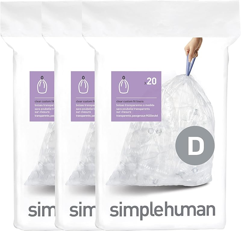 simplehuman CW0278 Code D Custom Fit Bin Liners 3 Pack 60 Total