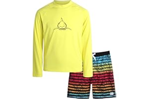 Big Chill Boys’ Rash Guard Set – UPF 50+ Long Sleeve Swim Shirt and Bathing Suit Trunks – Swimwear Set for Boys (4-14)
