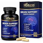 Ageless Brain Supplements for Memory and Focus 1000 MG | Cognitive Improvement | Formulated with Clinically Studied Ingredients | Support Mental Clarity & Neuro Health | Vitamin B6, B12, 60 Capsules