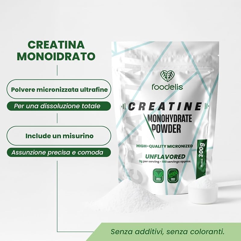 Creatina Monoidrato Micronizzata in Polvere 1 kg, 333 Dosi | 100% Creatina Monoidrato | Senza Sapore | Alta Solubilità, Misurino Incluso