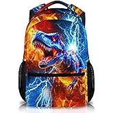 CustomWish Dinosaur Backpack for Boys, Backpack for Kids Teens Kindergarten Primary Middle Senior, 17 Inch Lightweight Large Capacity Bookbag for School Travel Work