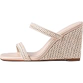 EQAUDES Wedge Sandals for Women Beach Shoes Espadrilles - Square Toe, Chunky Heel, Slip-On, Slides, Summer, Wedding Dress