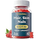 beobeu Hair Skin and Nails Biotin Gummies, Vegan Hair Vitamins for Women & Men, Supports Hair Growth, Healthy Skin & Stronger Nails, 30 Day Supply, Raspberry, 60 Count