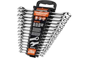 HORUSDY 15-Piece Metric Wrench Sets, Premium Combination Wrench Set Metric 8-22mm, Max Torque, 12-Point, Chrome Vanadium Steel, with Storage Rack