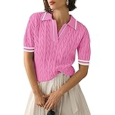 Micoson Womens Short Sleeve Sweater Tops Lapel V Neck Polo Shirts 2026 Summer Cable Knit Blouses Business Casual Outfits