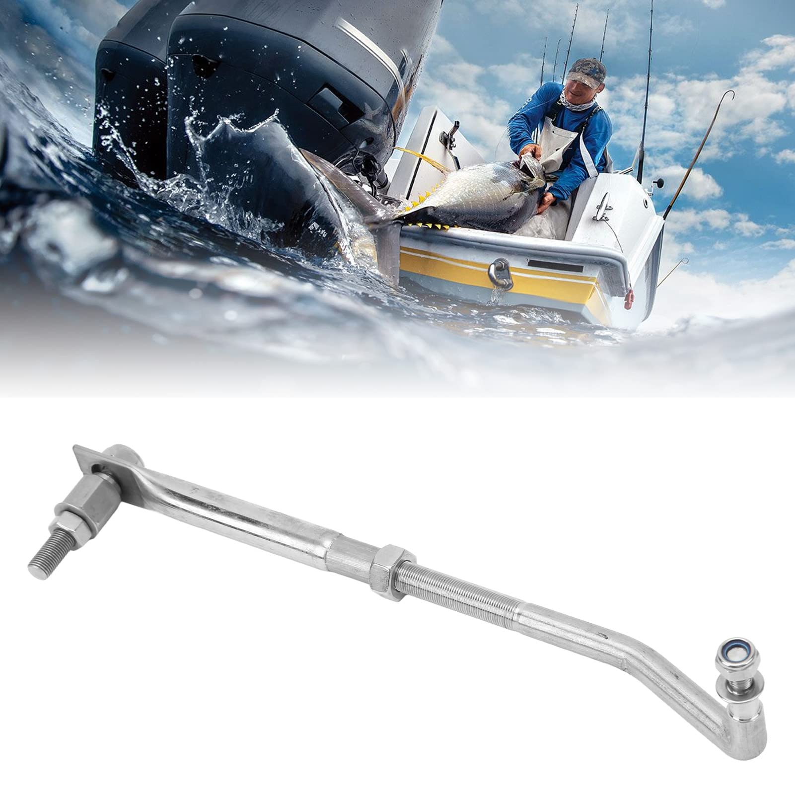 Outboard Steering Link, 265‑315mm Adjustable Stainless Steel Outboard Steering Arm, Universal for Most Boat Marine Outboard of 15HP to 200HP