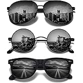 tanmigot 3 Pack Sunglasses Set for Men Women - Retro Round, Aviator Metal, Classic Plastic Black Frames & Lenses,Polarized UV400 Protection for Driving Beach Daily Outdoor