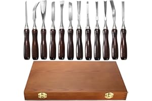 Covzoe 12 Packs Wood Carving Tools, Finely Crafted Chisel Set with Wooden Box, CR-V Steel Edge Blade with Premium Wood Handle