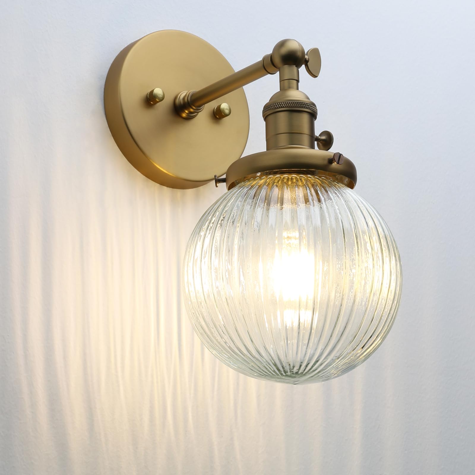 Yosoan Industrial Ribbed Globe Glass wall Light Fittings, Switched wall sconces Lighting for Kitchen Island Living Room Bedroom (Antique)