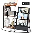 Bikoney Record Player Stand with Power Outlet, Turntable Stand with 3-Tier Vinyl Record Storage, Record Player Table Up to 200 Albums, Records Shelf, Vinyl Record Holder Cabinet for Living Room