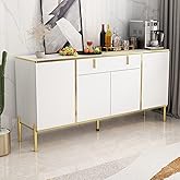 ECACAD Modern Sideboard Buffet Storage Cabinet with Ripple Doors, Drawer & 6 Storage Compartments, Kitchen Cupboard Console C