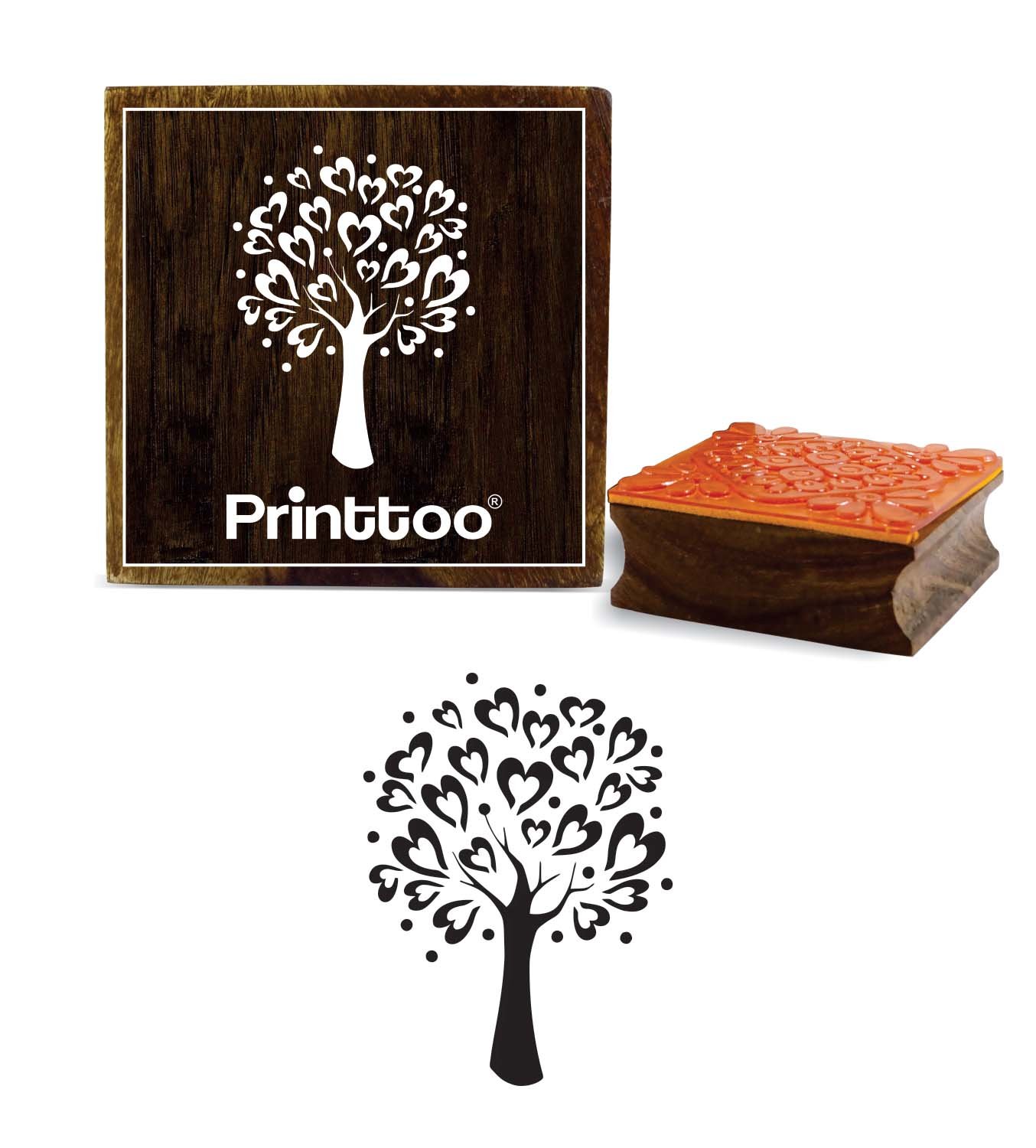 Printtoo Square Tree Pattern Brown Wooden Rubber Stamp Scrap-Booking Craft Stamp-3 x 3 Inches