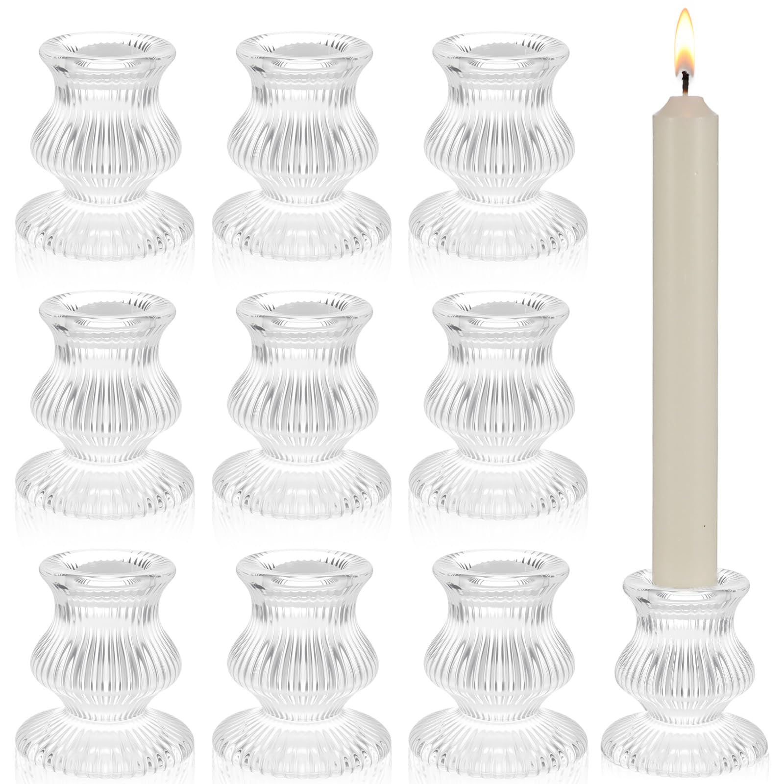 Photo 1 of 10 Pcs Glass Candle Holder for Candlestick Clear Tapered Candle Holder Decor Bulk Wedding Table Centerpiece for Sticks Christmas Party Living Room Dinner Advent