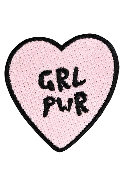 likalla Herz Aufnäher/Aufbügler GRL PWR, rosa und schwarz gestickt. Freches Girl Power (iron-on) Patch zum Aufbügeln.