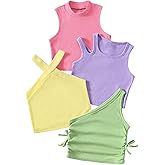 OYOANGLE Toddler Girl's 4 Pack Ribbed Knit Crop Tank Tops Set One Shoulder Summer Camisole