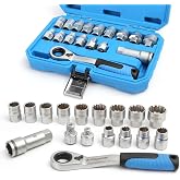 AltitudeCraft 17-Piece Metric Pass-Through Socket Set for Long Studs | 13 Metric Sockets, Reversing Ratchet, Extension Bar, 3/8-In and 1/2-In Adapters for Long Studs and Strut Work