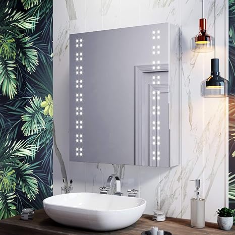 Elegant 600x700mm Modern Led Mirror Cabinet Stainless Steel Frame Bathroom Wall Storage Mirror With Lights Sensor Switch Amazon Co Uk Kitchen Home