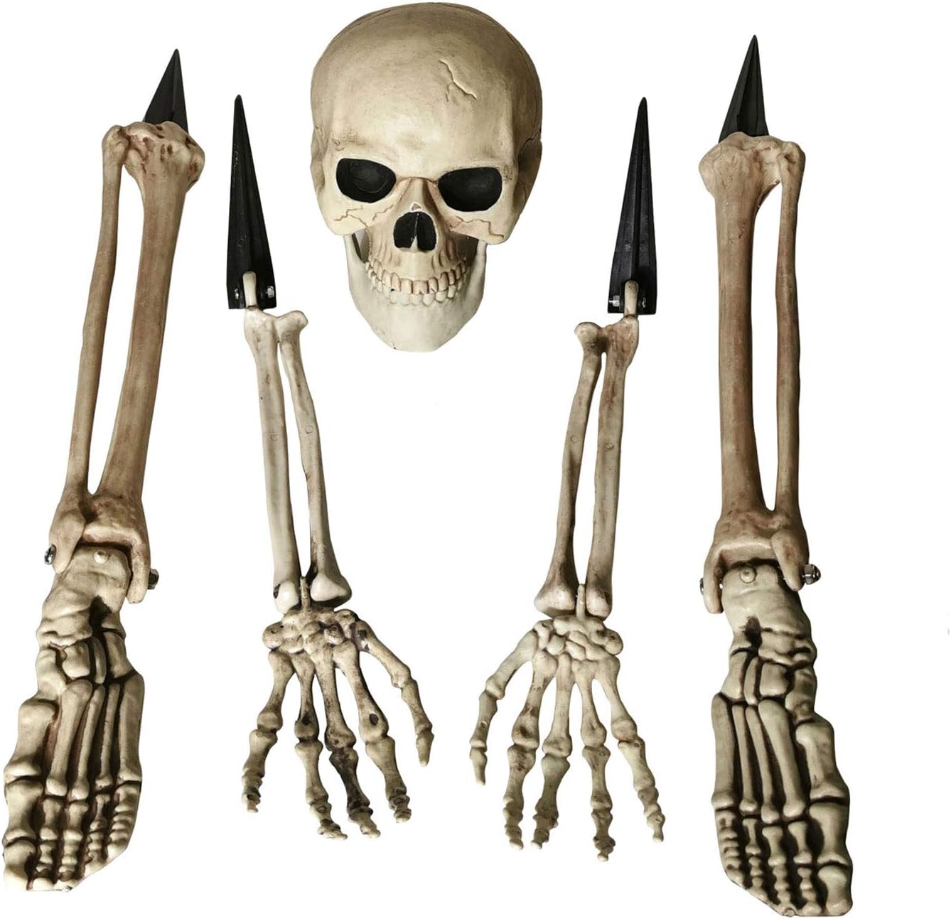 Decorative Garden Stakes - ALLADINBOX Halloween Creepy Graveyard Décor Groundbreaker Realistic Skeleton Bones and Skull(Include Skull, Hands, Legs, arms and feet with Lawn Stakes) for Outdoor Party, Life Size
