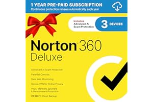 Norton 360 Deluxe 2026 Ready, Antivirus software for 3 Devices with Auto-Renewal – Includes Advanced AI Scam Protection, VPN, Dark Web Monitoring & PC Cloud Backup [Download]