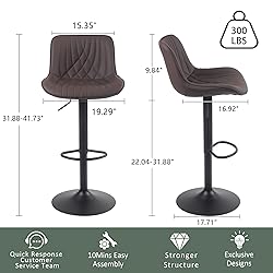 YOUTASTE Brown Bar Stools Set of 2 Adjustable