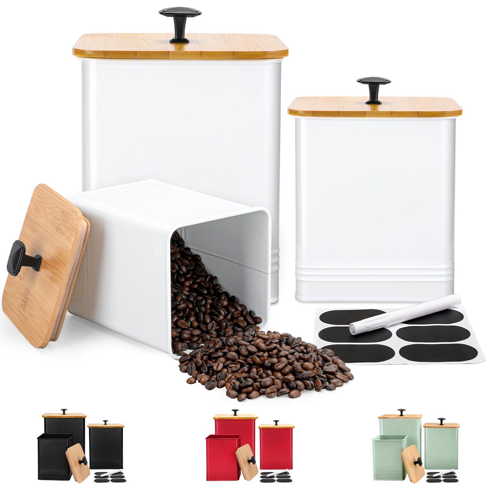 Photo 1 of Kitchen Canisters Set of 3, Metal Flour Sugar Storage Containers with Airtight Lids-Canisters Sets for Kitchen with Customizable Chalkboard Labels & Marker Pen-Spice, Coffee Storage Jars(White)