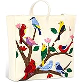 Abbylike Aesthetic Embroidery Tote Bag Women Valentine's Day Gifts Canvas Shoulder Bag with Pocket for Shopping Grocery Book