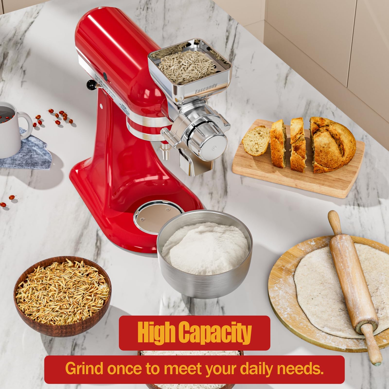 Metal Grain Mill Attachment Fit for KitchenAid Stand Mixer, 12-Level Adjustable Flour Mill Grain Grinder for Kitchenaid, Fit for Wheat, Corn, Oats, Nut