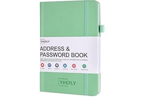 YHCFLY Address Book with Alphabetical Tabs, PU Leather Password Keeper and Telephone Book Address Organizer Record Contacts, Anniversaries, Birthdays - 5.3"x7.7" Green