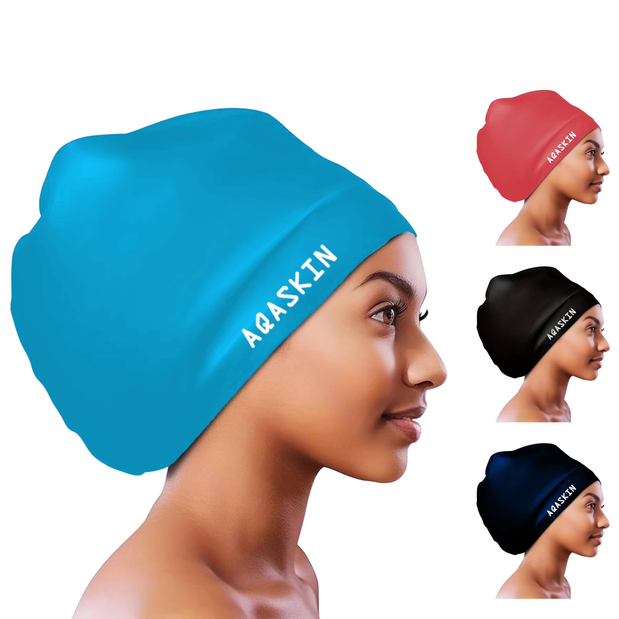 Professional Swimming Caps Double Elastic Silicone Long Hair - Size M/L/XL - Pool, Sea and Water Aerobics Headphones - Pool Sports for Adults and Girls (M, Sky Blue)