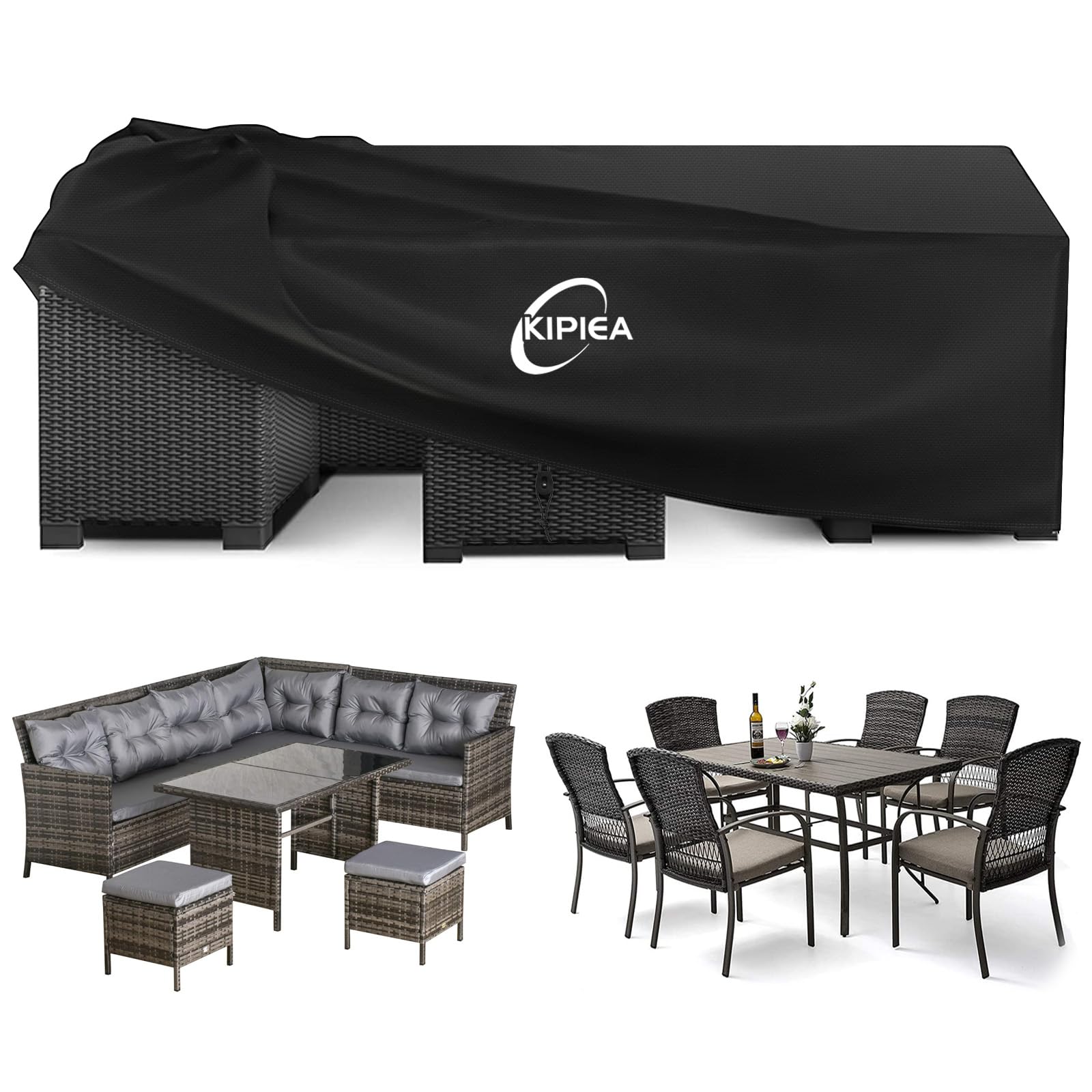 Kipiea Garden Furniture Covers, Square Outdoor Furniture Covers Waterproof, 420D Heavy Duty Oxford Garden Table Cover Windproof, Anti-UV for Chair & Table Patio Rattan Sofa Cover 200 x 200 x 90cm