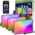 NOVOSTELLA Smart RGB Flood Lights Outdoor 60W Tunable White, Color Changing Landscape Halloween Floodlights, IP66 Waterproof, Group Control Uplights, 2700K-6500K Strobe Lights for House Event 3PCS