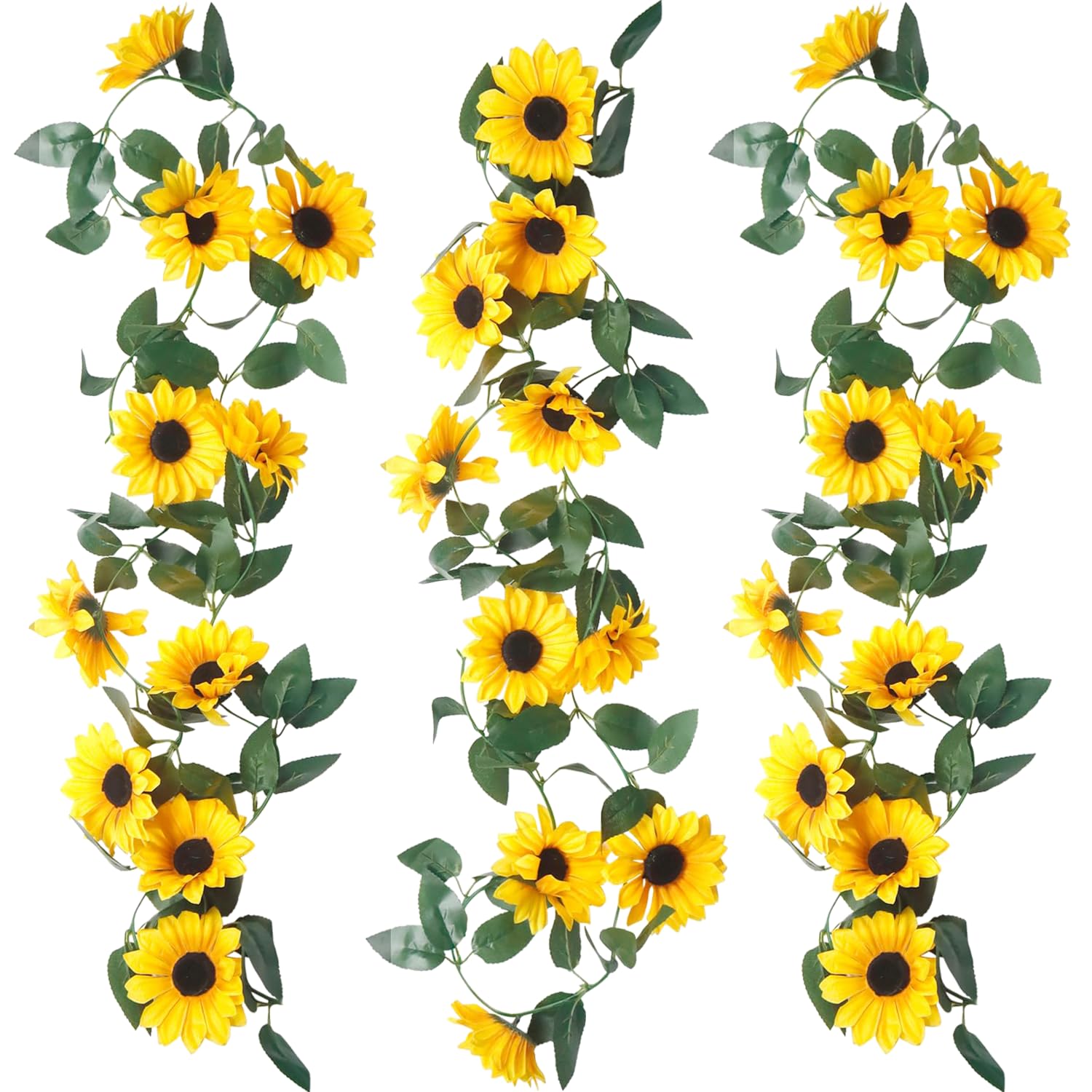 RXKFIGX 3 Pieces Artificial Sunflower Garland, Flower Garland Realistic, Silk Sunflowers Vine, for DIY Wreath Garden Arched Fence Balcony Garden Party Wedding Wall Decoration, 245cm