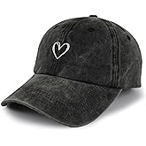 Cute Heart Hats for Women, Adjustable Cotton Embroidered Vintage Love Baseball Caps