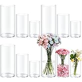 12 Pack Cylinder Vases for Centerpieces 4, 6, 8 Inch Tall Acrylic Cylinder Clear Flower Vase Set Home Decor Centerpiece Table Clear Flower Vase Decorations for Table Shelf, Party, Wedding