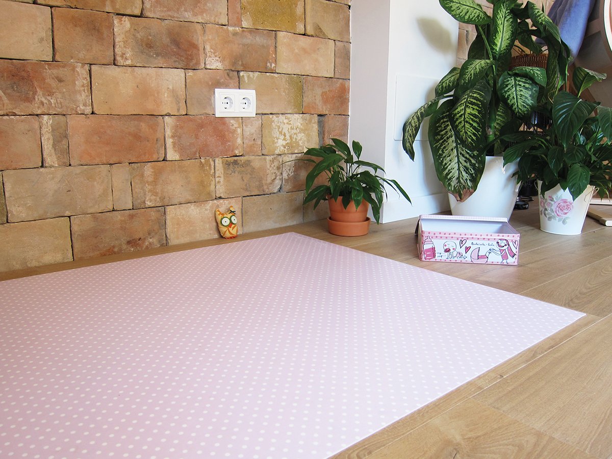 Laroom Children's Vinyl Rug Dots Design, Anti-Lossing Vinyl, Pink, 100 x 133 cm