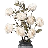 LFF 4Pcs Vintage Artificial Dried Roses with 12 Flowers – Long Stem Silk Roses Bouquet for Vases, Lifelike Faux Flowers for DIY Home, Weddings, Parties Decor (White)