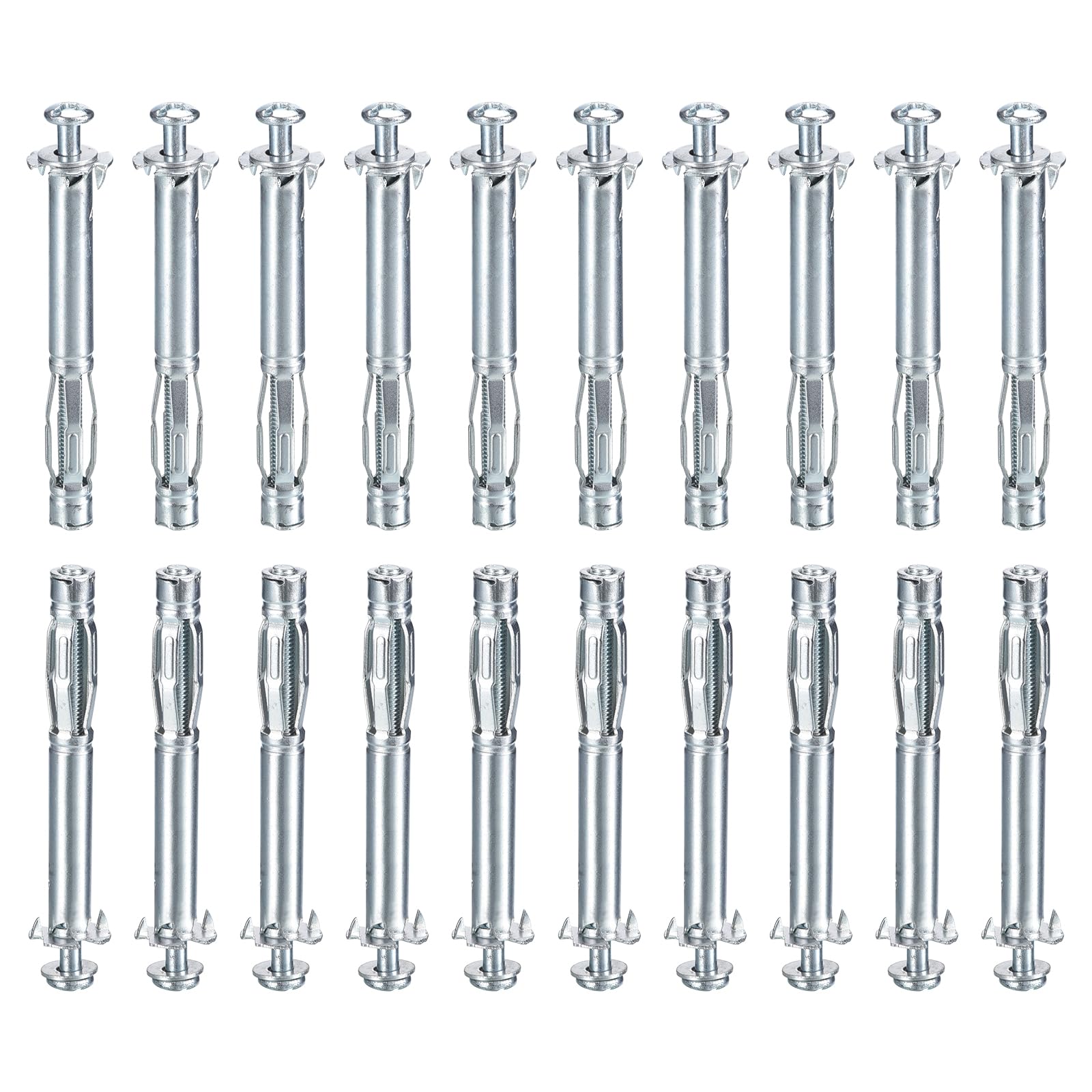 DTGN M4x60mm Hollow Wall Anchors - 60 Pack - Good for Hollow Wall Plaster Walls - Carbon Steel Hollow Drywall Anchors Screws, Silver