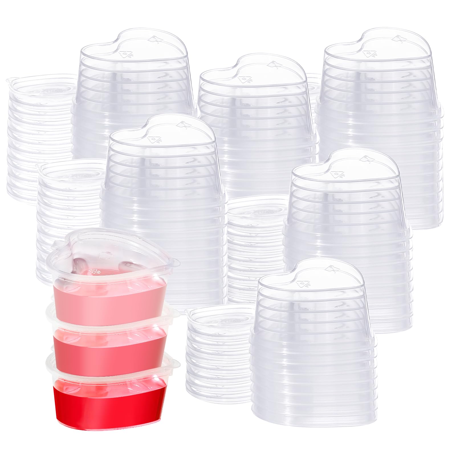 Photo 1 of ISKYBOB100 Sets 1.5oz Heart Shaped Jello Shot Cups with Lids, Love Small Jello Cups, 1 1/2oz Plastic Containers with lids, Stackable Souffle Portion Cups, Salad Dressing Container To Go Condiment Cup