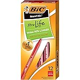 BIC Round Stic Xtra Life Ballpoint Pens, Medium Point (1.0mm), Red, 12-Count Pack, Stick Pens for Office Supplies (GSM11-RED)