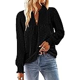 BETTE BOUTIK Women Boho Long Sleeve Shirts Dressy Casual V Neck Fall Fashion Tops Swiss Dot Flowy Blouses